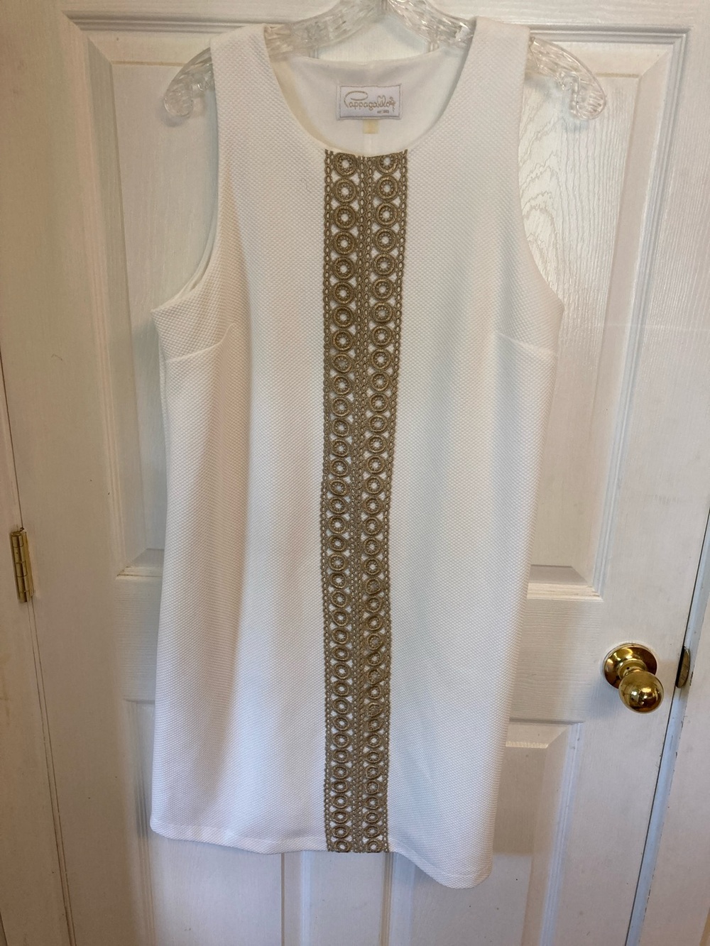 Pappagallo White Sleeveless Shift Dress with Gold Center Trim